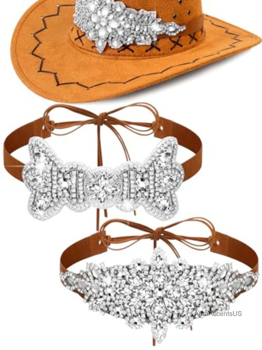 2 Pc Rhinestone Cowboy Hat Band Adjustable Western Hatband